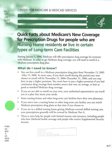 Cover for Quick facts about Medicare's new coverage for prescription drugs for people who are nursing home residents or live in certain types of long-term care facilities