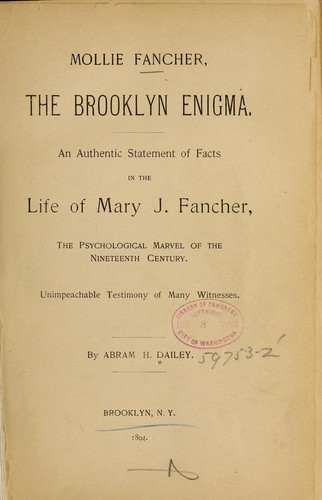 Cover for Mollie Fancher, the Brooklyn enigma.