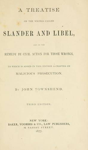 Cover for A treatise on the wrongs called slander and libel