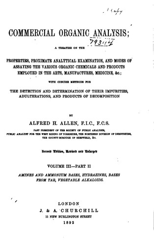 Cover for Commercial Organic Analysis: A Treatise on the Properties, Proximate ...