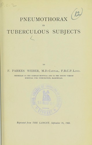 Cover for Pneumothorax in tuberculous subjects