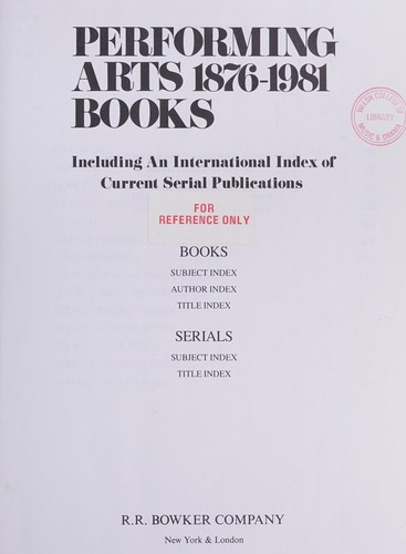 Cover for Performing arts books, 1876-1981