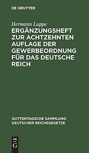 Cover for Ergänzungsheft zur achtzehnten Auflage der Gewerbeordnung für das Deutsche Reich