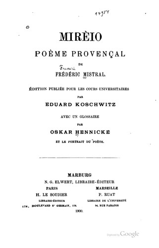 Cover for Miréio poéme provencal