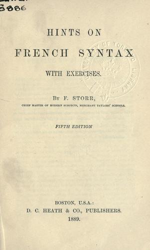 Cover for Hints on French syntax