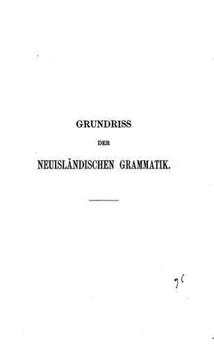 Cover for Grundriss der neuisländischen Grammatik