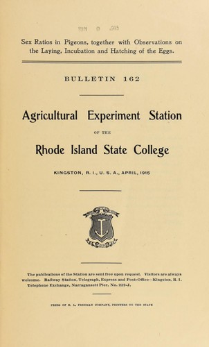 Cover for Sex ratios in pigeons, together with observations on the laying, incubation and hatching of eggs