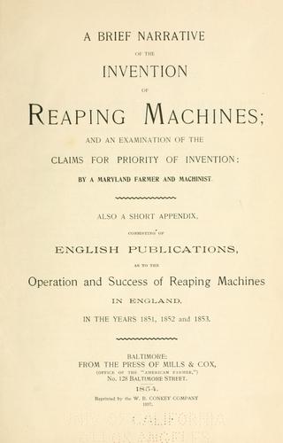 Cover for A brief narrative of the invention of reaping machines