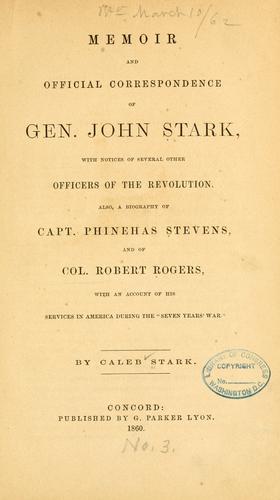 Cover for Memoir and official correspondence of Gen. John Stark