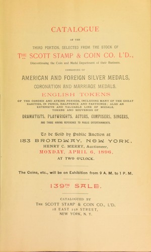 Cover for Catalogue of the third portion, selected from the stock of the Scott Stamp & Coin Co. L'd., discontinuing the coin and medal department of their business