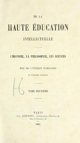 Cover for De la haute education intellectuelle. --.