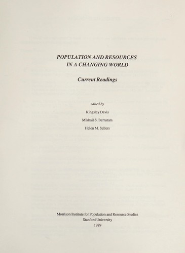 Cover for Population and resources in a changing world