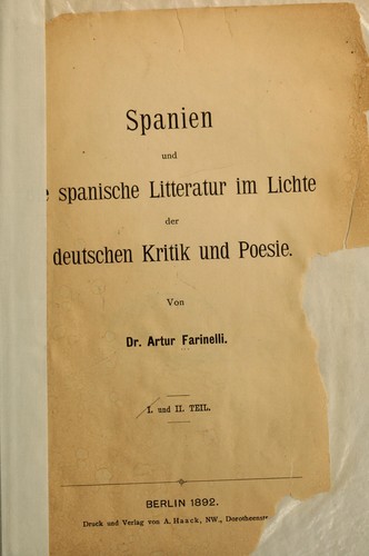 Cover for Spanien und die spanische Literatur im Lichte der deutschen Kritik und Poesie