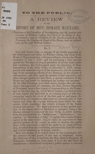 Cover for A review of the report of Hon. Horace Maynard