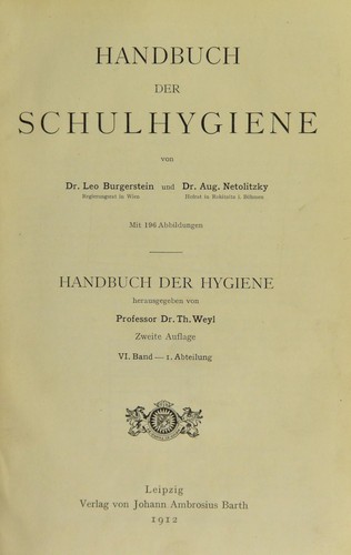 Cover for Handbuch der Schulhygiene