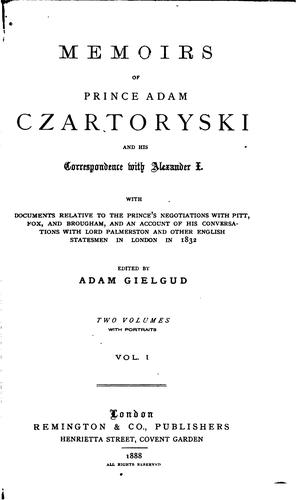 Cover for Memoirs of Prince Adam Czartoryski and His Correspondence with Alexander I ...