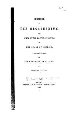 Cover for Memoir on the Megatherium, and other extinct gigantic quadrupeds of the coast of Georgia