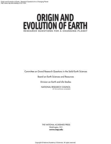 Cover for Origin and evolution of Earth