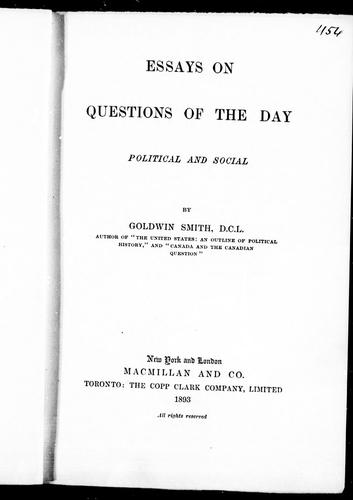 Cover for Essays on questions of the day, political and social