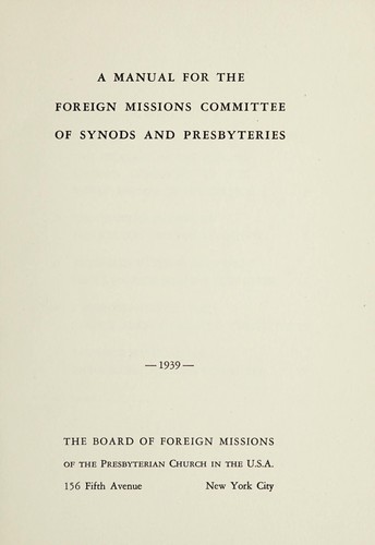 Cover for A Manual for the Foreign Missions Committee of Synods and Presbyteries