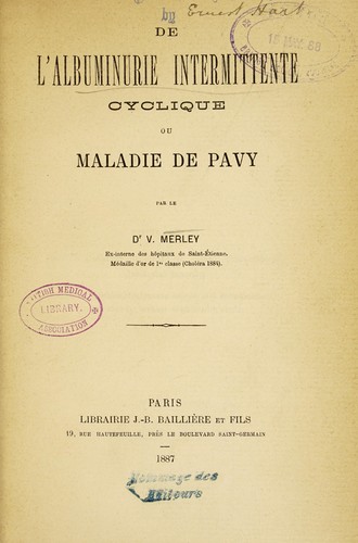 Cover for De l'albuminurie intermittente cyclique