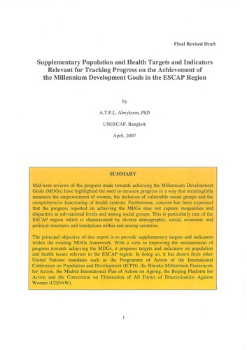 Cover for Supplementary Population and Health Targets and Indicators