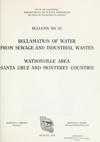 Cover for Reclamation of water from sewage and industrial wastes, Wastonville area, Santa Cruz and Monterey Counties.