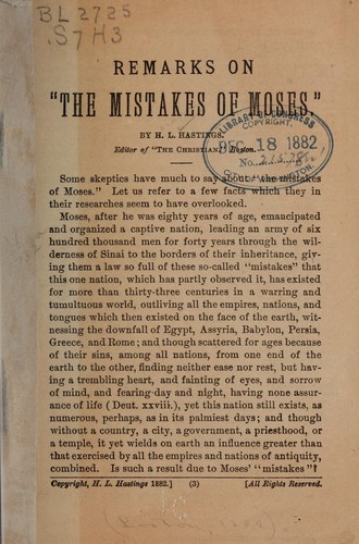 Cover for Remarks on "The mistakes of Moses."...