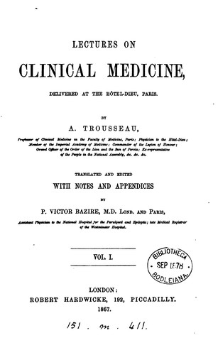 Cover for Lectures on clinical medicine, tr. and ed. by P.V. Bazire