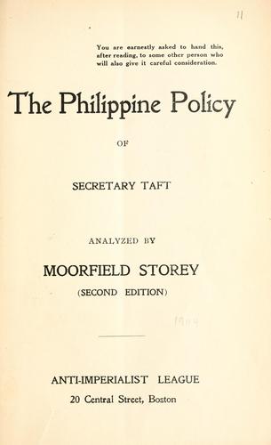 Cover for The Philippine policy of Secretary Taft
