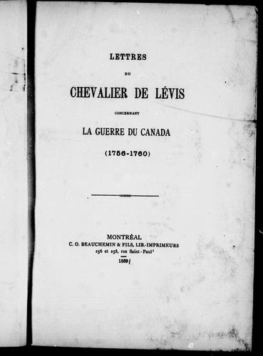 Cover for Lettres du chevalier de Lévis concernant la guerre du Canada (1756-1760)