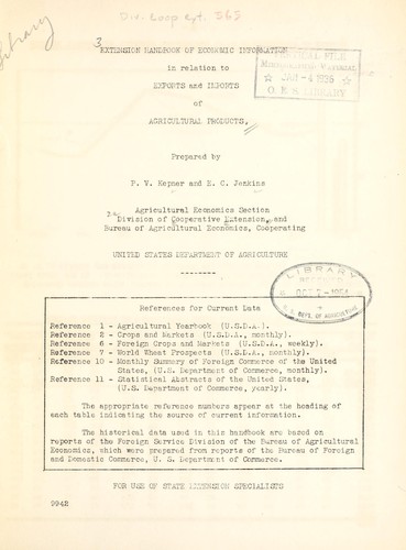 Cover for Extension handbook of economic information in relation to exports and imports of agricultural products