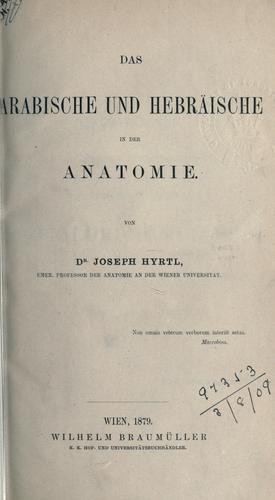 Cover for arabische und hebräische in der Anatomie.