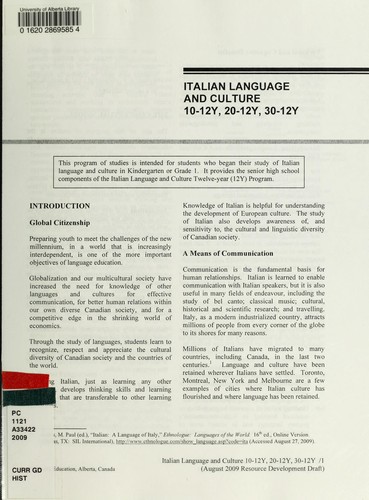 Cover for Italian language and culture, 10-12Y, 20-12Y, 30-12Y