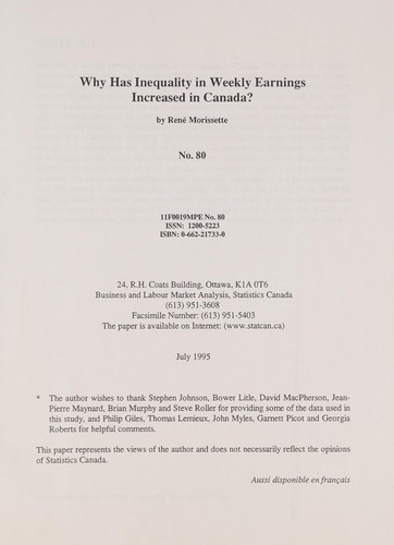 Cover for Why has inequality in weekly earnings increased in Canada?