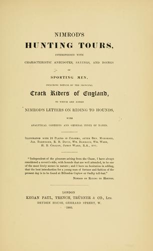 Cover for Nimrod's hunting tours