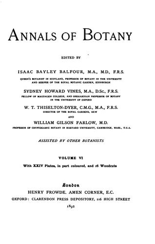 Cover for Annals of Botany ...