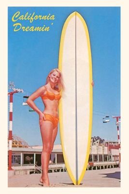 Cover for Vintage Journal Blonde Woman with Tall Surfboard, California