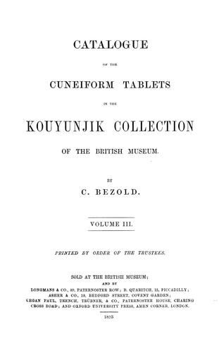 Cover for Catalogue of the cuneiform tablets in the Kouyunjik collection of the British museum.