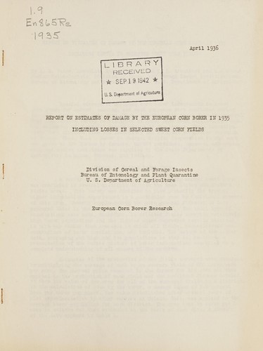 Cover for Report on estimates of damage by the European corn borer in 1935 including losses in selected sweet corn fields