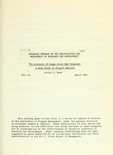 Cover for The analysis of large scale R & D programs