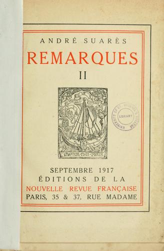 Cover for Remarques