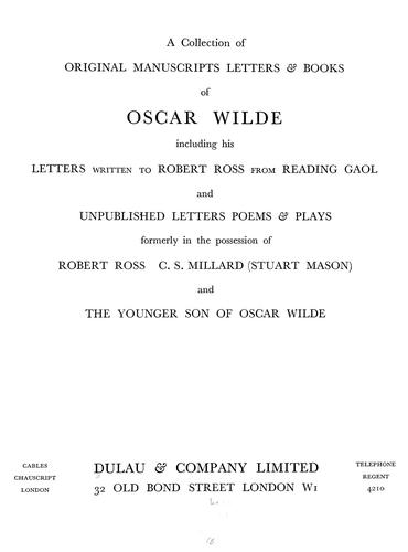 Cover for A collection of original manuscripts letters & books of Oscar Wilde
