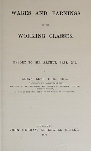 Cover for Wages and earnings of the working classes.