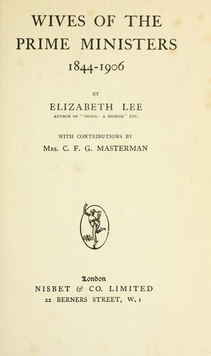Cover for Wives of the prime ministers, 1844-1906