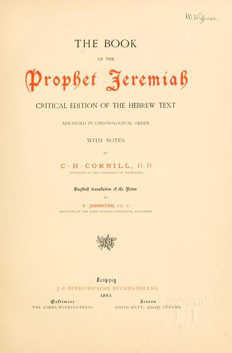 Cover for The book of the prophet Jeremiah