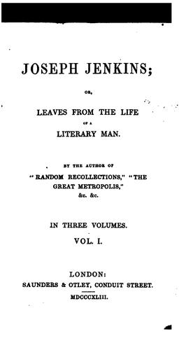 Cover for Joseph Jenkins; or, Leaves from the life of a literary man, by the author of 'Random ...