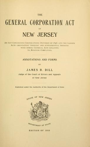 Cover for The General Corporation Act of New Jersey