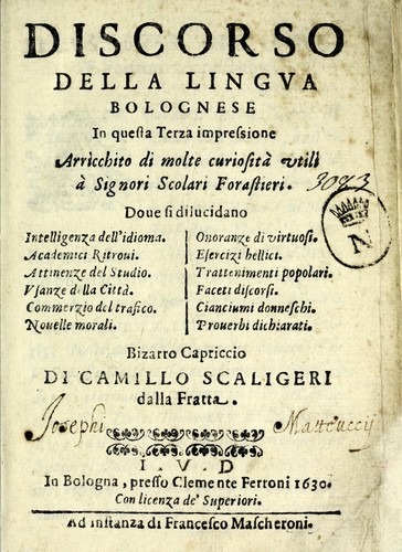 Cover for Discorso della lingva bolognese