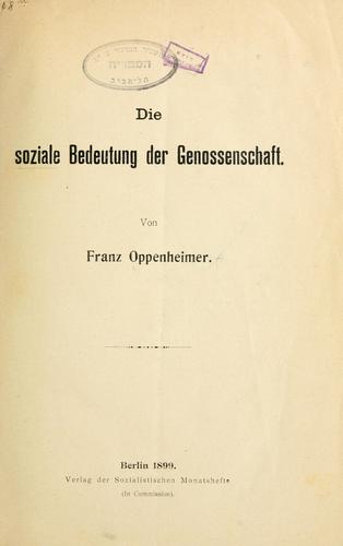 Cover for Die soziale Bedeutung der Genossenschaft